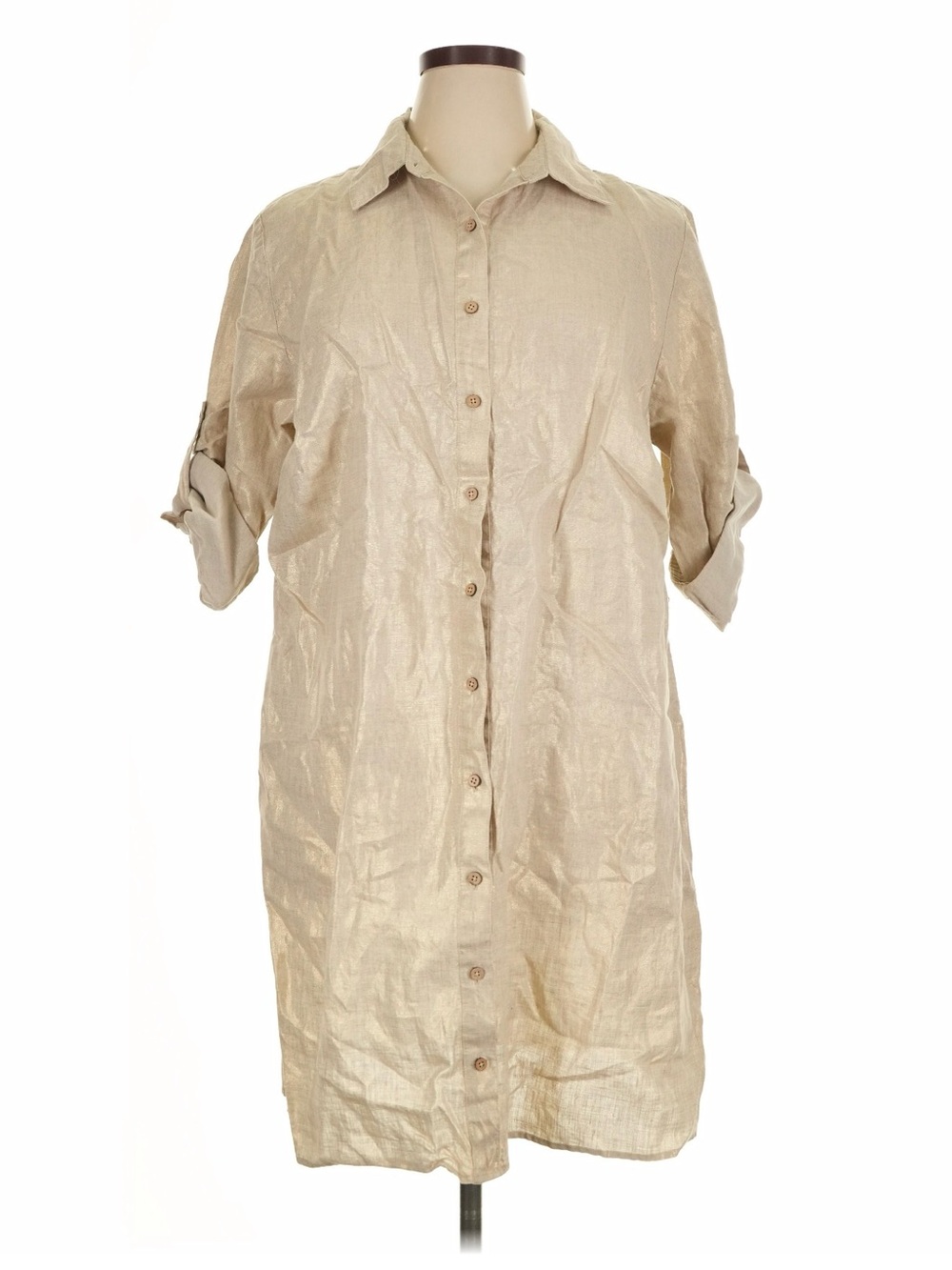 Kate Hill Linen Shirt Dress in Light Beige 16W